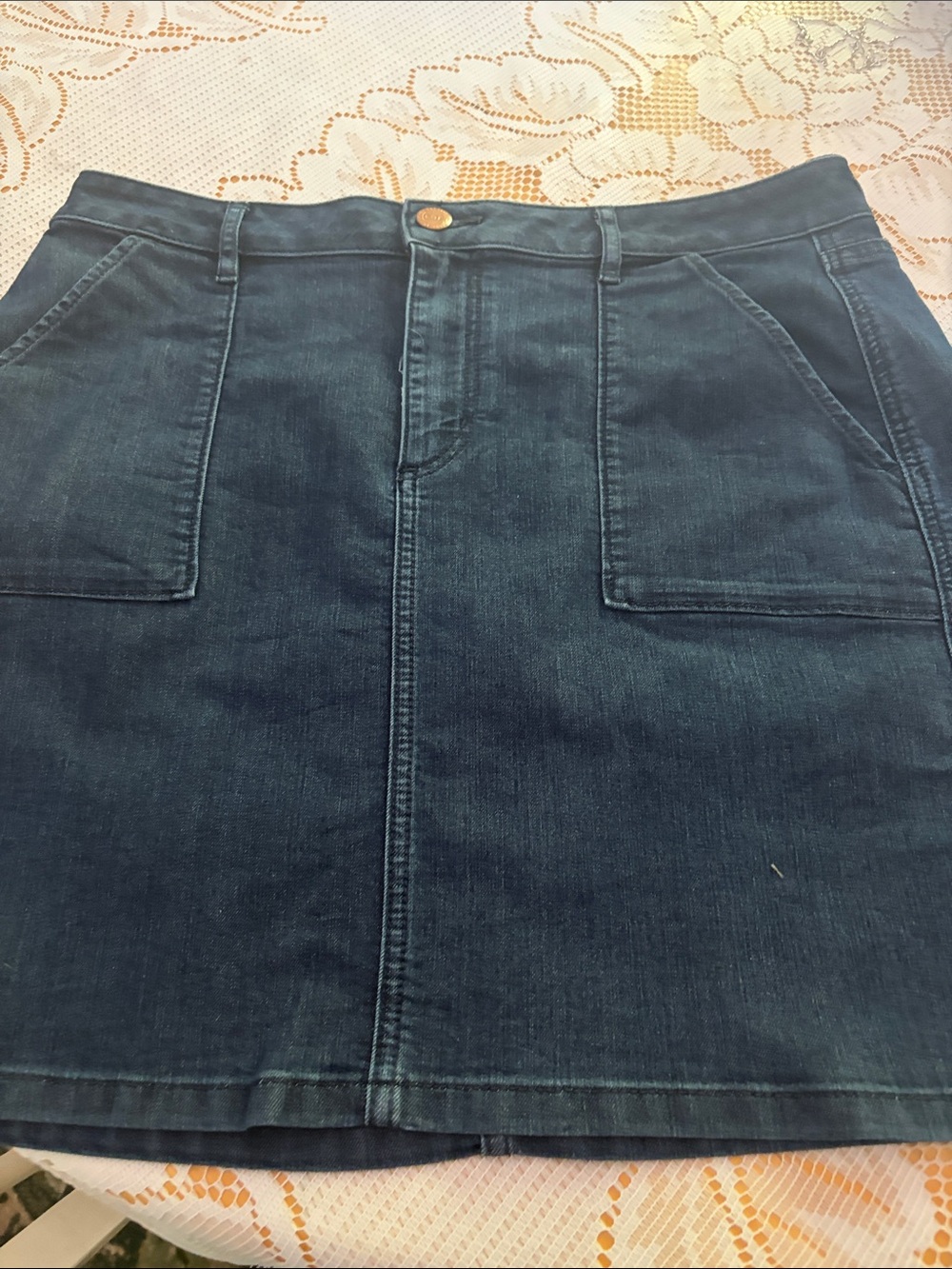 LOFT Indigo Denim Mini Skirt with Front Patch Pockets